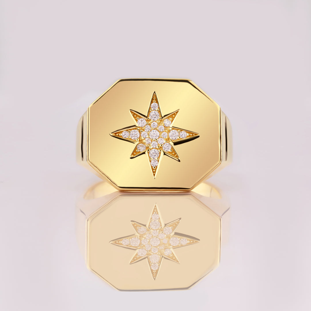 14K Solid Gold North Star Men Ring EY24