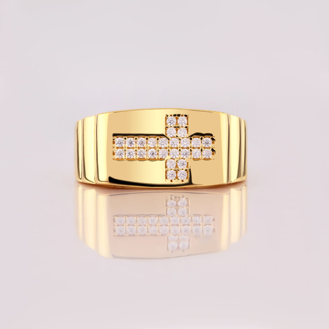 14K Solid Gold Men Cross Ring EY27