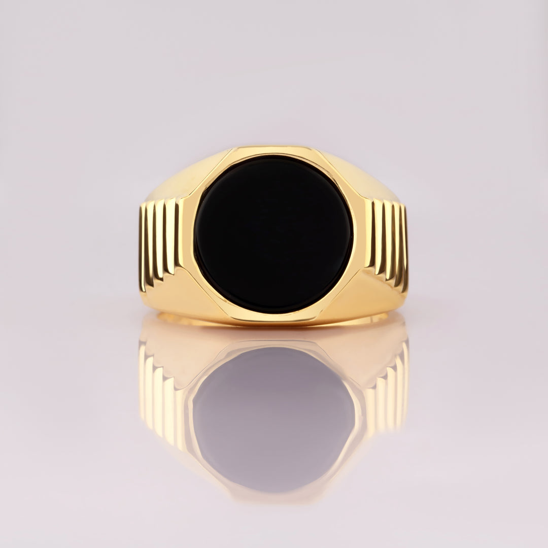 14K Solid Gold Men Onyx Stone Ring EY29