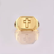 14K Solid Gold Men Cross Ring EY28