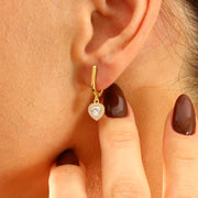 14K Solid Gold Hoop Heart Earrings E26