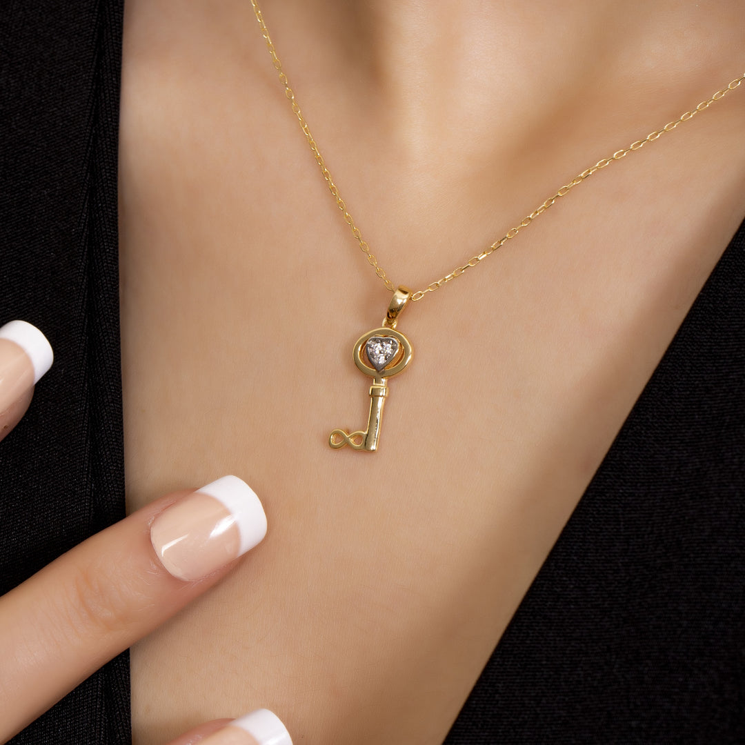 14K Solid Gold Infinity and Key Necklace K16