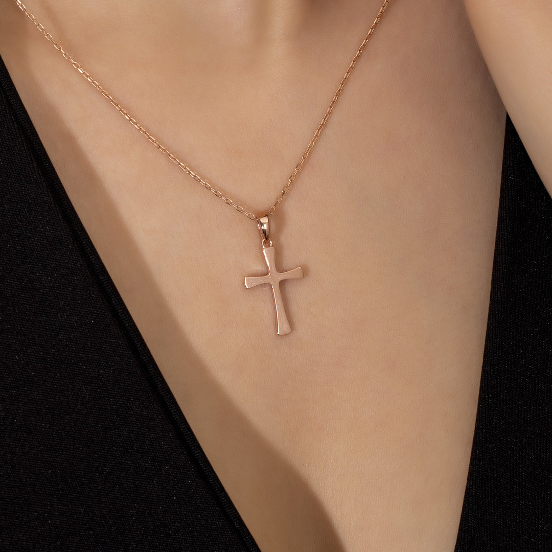 14K Solid Gold Minimalist Cross Necklace K17