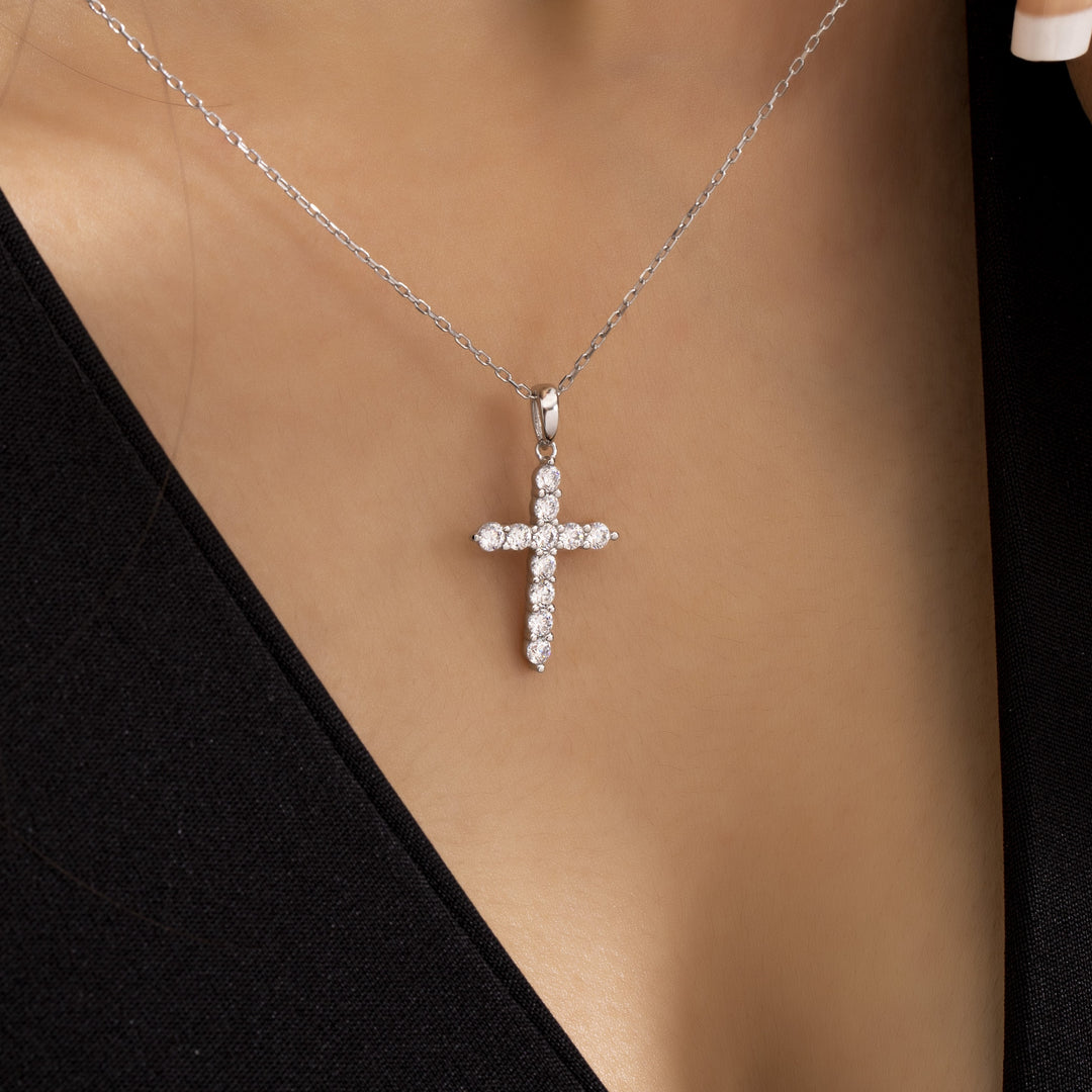 14K Solid Gold Zircon Cross Necklace K24