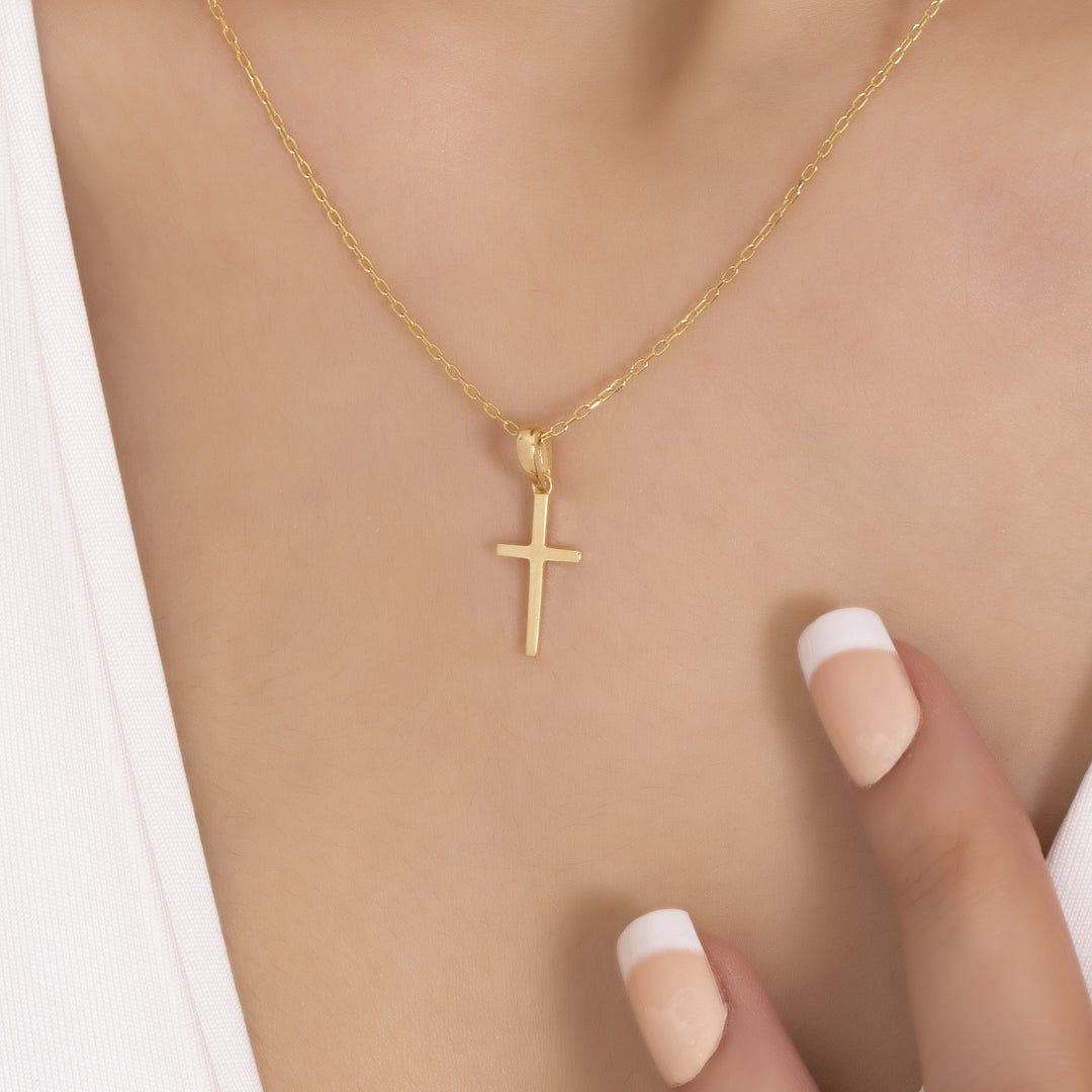 14K Solid Gold Cross Necklace K27