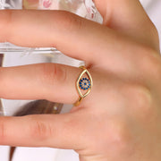 14K Solid Gold Evil Eye Ring Y276