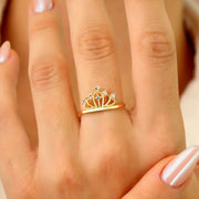14K Solid Gold Crown Ring Y344