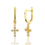 14K Solid Gold Cross Earrings E29