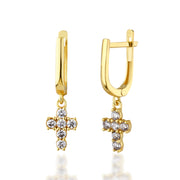 14K Solid Gold Cross Earrings E30