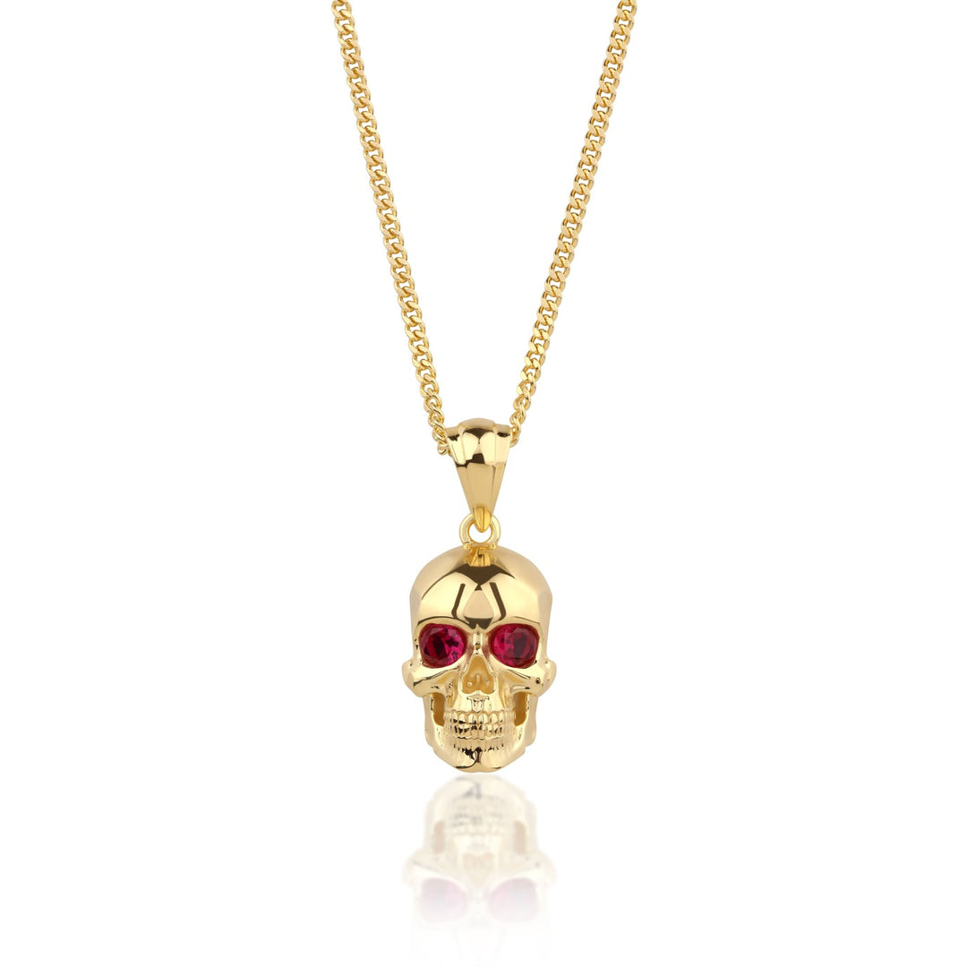 14K Solid Gold Skull Men Necklace