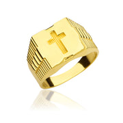 14K Solid Gold Men Cross Ring EY4
