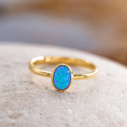 14K Solid Gold Blue Opal Ring DT2