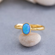 14K Solid Gold Blue Opal Ring DT2