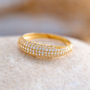 14K Solid Gold Pave Dome Ring Y157
