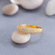14K Solid Gold Pave Dome Ring Y157