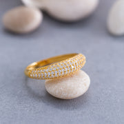 14K Solid Gold Pave Dome Ring Y157