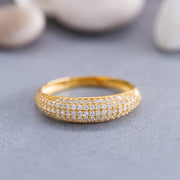 14K Solid Gold Pave Dome Ring Y157