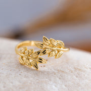 14K Solid Gold Olive Leaf Ring Y156