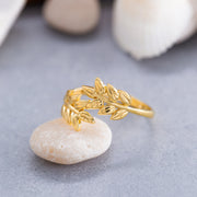 14K Solid Gold Olive Leaf Ring Y156