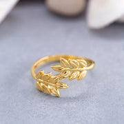 14K Solid Gold Olive Leaf Ring Y156