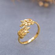 14K Solid Gold Olive Leaf Ring Y156