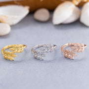 14K Solid Gold Olive Leaf Ring Y156