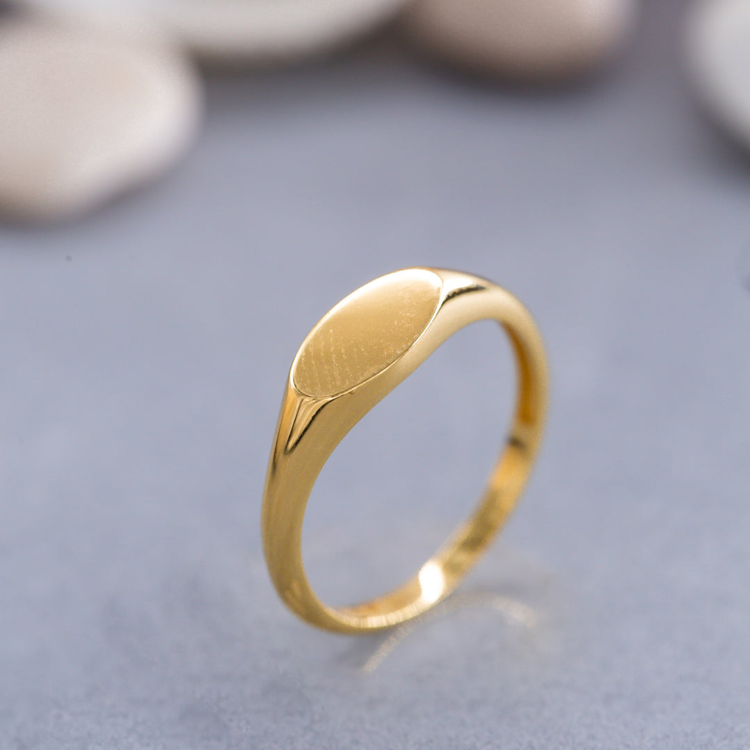 14K Solid Gold Oval Signet Ring Y142