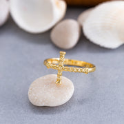 14K Solid Gold Cross Ring Y147