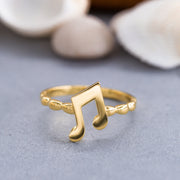 14K Solid Gold Musical Note Ring Y164