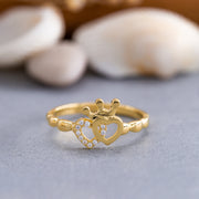 14K Solid Gold Heart Crown Ring Y148