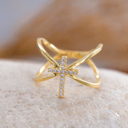 14K Solid Gold Cross Ring Y135