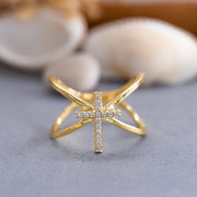 14K Solid Gold Cross Ring Y135