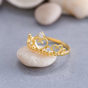 14K Solid Gold Heart Crown Ring Y146