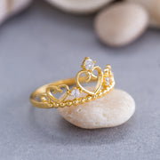 14K Solid Gold Heart Crown Ring Y146