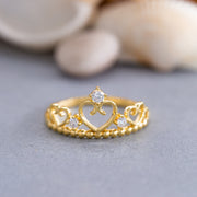 14K Solid Gold Heart Crown Ring Y146