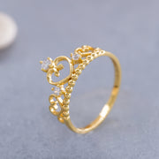 14K Solid Gold Heart Crown Ring Y146