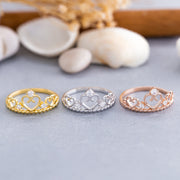 14K Solid Gold Heart Crown Ring Y146