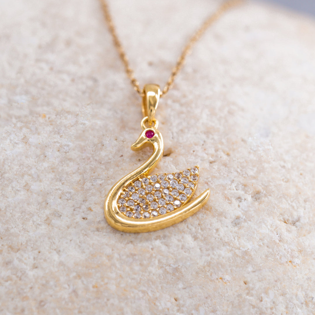 14K Solid Gold Swan Necklace K102