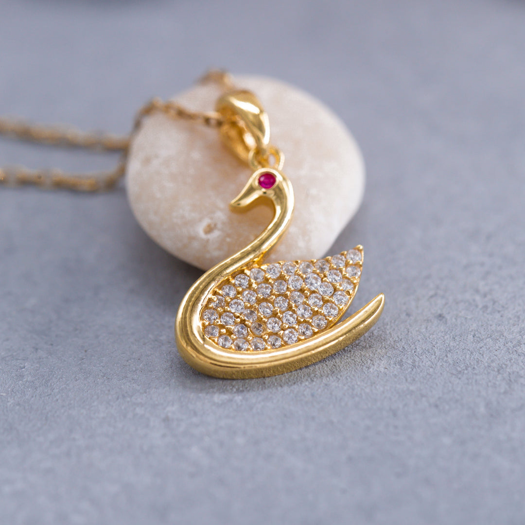 14K Solid Gold Swan Necklace K102