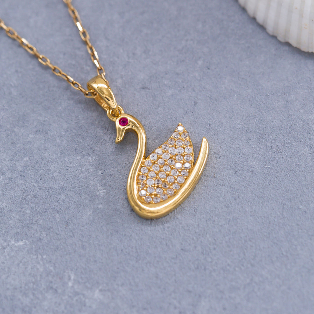 14K Solid Gold Swan Necklace K102