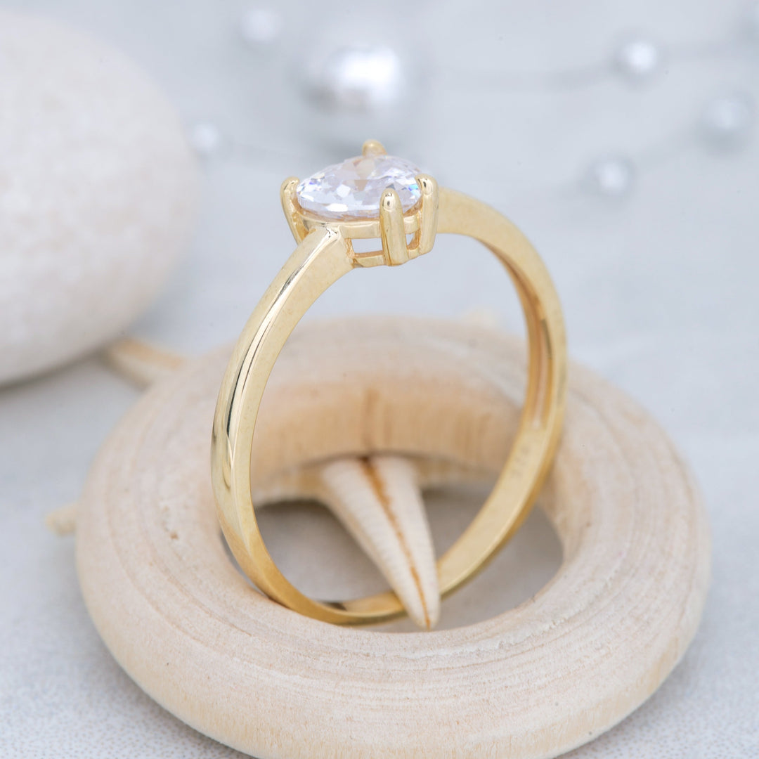 14K Solid Gold Heart Solitaire Ring T15