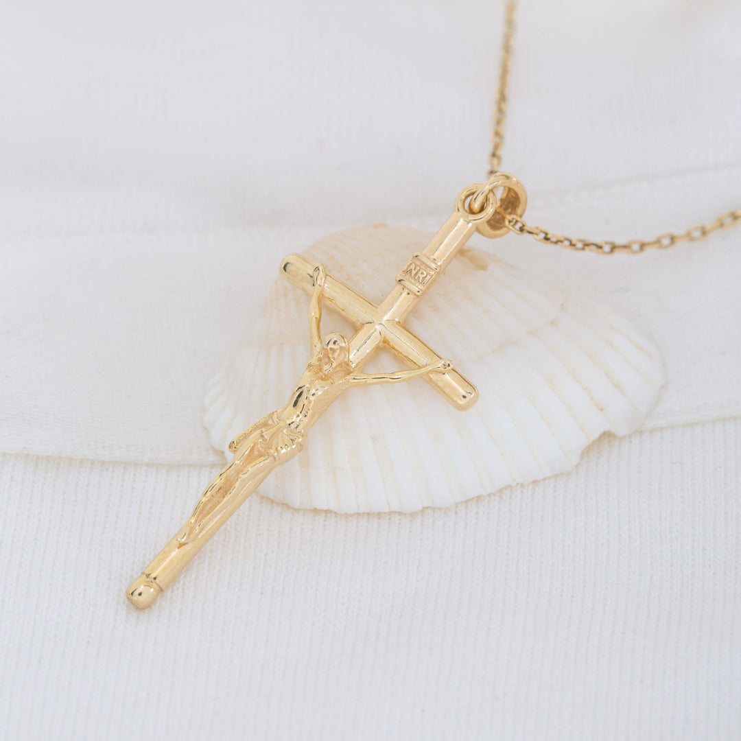 14K Solid Gold Jesus Cross Necklace K63
