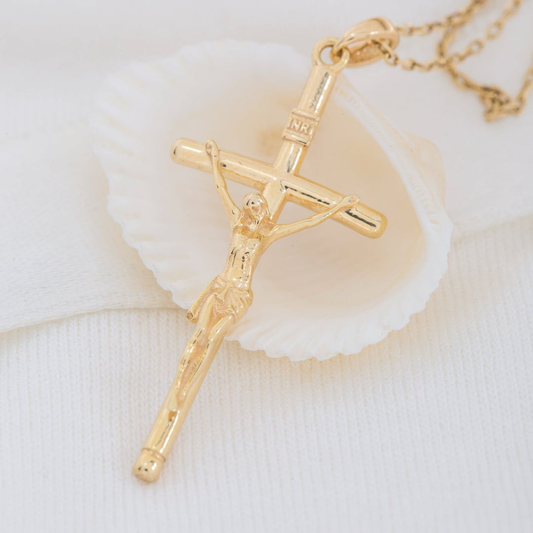 14K Solid Gold Jesus Cross Necklace K63