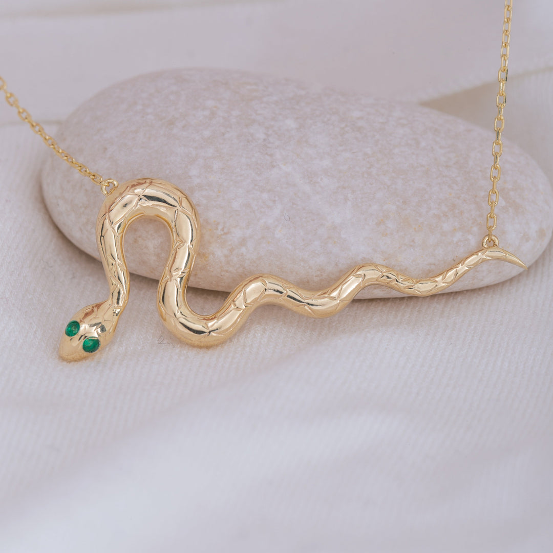 14K Solid Gold Snake Necklace K81