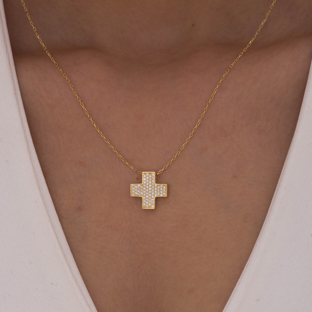 14K Solid Gold Cross Necklace K77