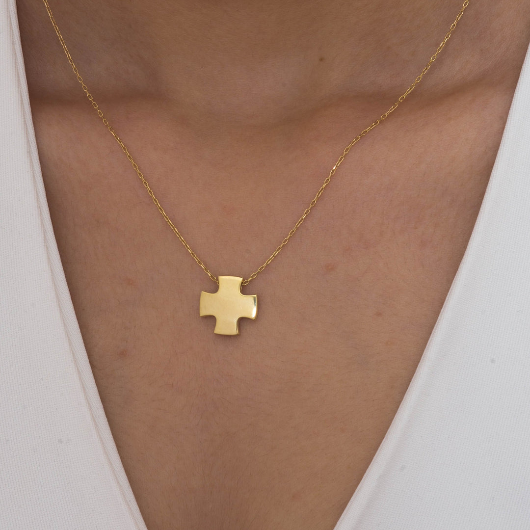 14K Solid Gold Cross Necklace K76