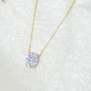 14K Solid Gold Oval Solitaire Necklace K48
