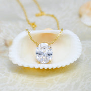 14K Solid Gold Oval Solitaire Necklace K48