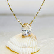14K Solid Gold Oval Solitaire Necklace K48
