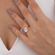 14K Solid Gold Heart Flower Ring T11